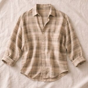 Women's Beige Plaid Button Down Shirt